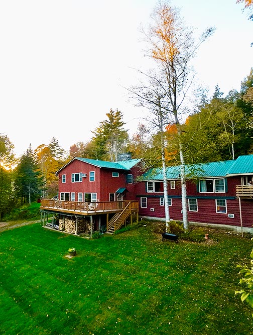 The back of Timberholm inn in Stowe, Vermont