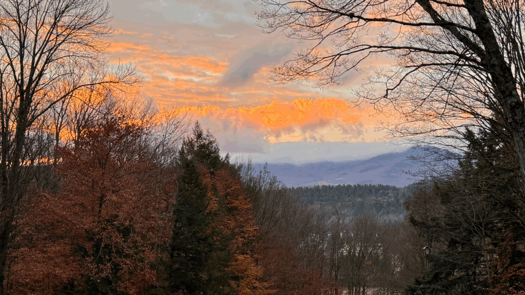 Beautiful skies in November in Stowe Vermont from Timberholm Inn.