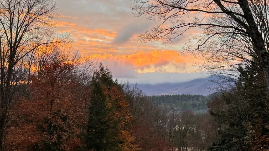 Beautiful skies in November in Stowe Vermont from Timberholm Inn.
